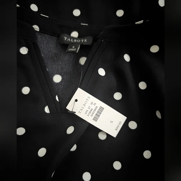 Talbots Black & White Polka Dot Popover Blouse - Picture 6 of 8
